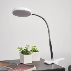 Bordlamper ^ Lindby LED clip-on bordlampe Milow, hvid, metal, 36 cm høj