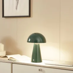 Lindby Pendellamper|Bordlamper > LED genopladelig bordlampe Nevijo, grøn, Ø20 cm, USB, dæmper
