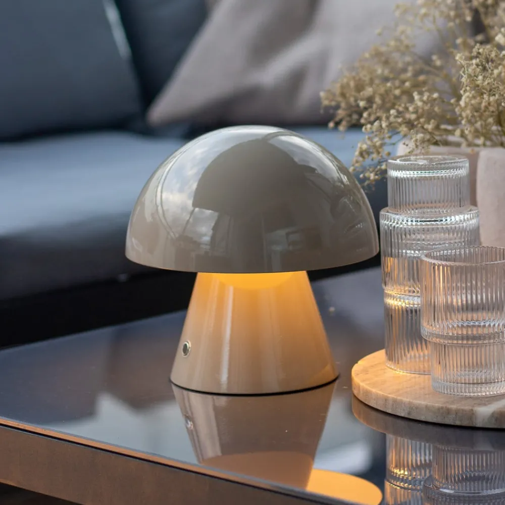 Bordlamper ^ Lindby LED genopladelig bordlampe Nevijo, grå, Ø18cm, USB, dæmper