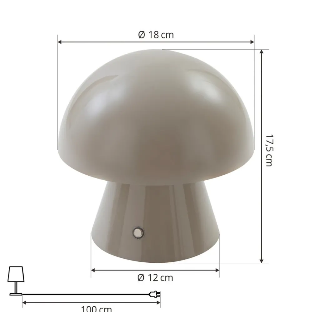 Bordlamper ^ Lindby LED genopladelig bordlampe Nevijo, grå, Ø18cm, USB, dæmper