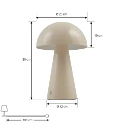 Bordlamper ^ Lindby LED genopladelig bordlampe Nevijo, beige, Ø20cm, USB, dæmper