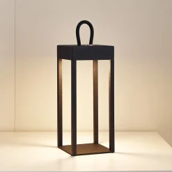 Lindby Gang|Bordlamper > LED genopladelig bordlampe Iruna, sort, metal, 27 cm, dæmpbar.
