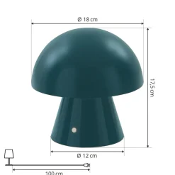 Bordlamper ^ Lindby LED genopladelig bordlampe Nevijo, petrol, Ø18cm, USB, dæmper