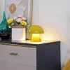 Bordlamper ^ Lindby LED genopladelig bordlampe Nevijo, gul, Ø18cm, USB, dæmper