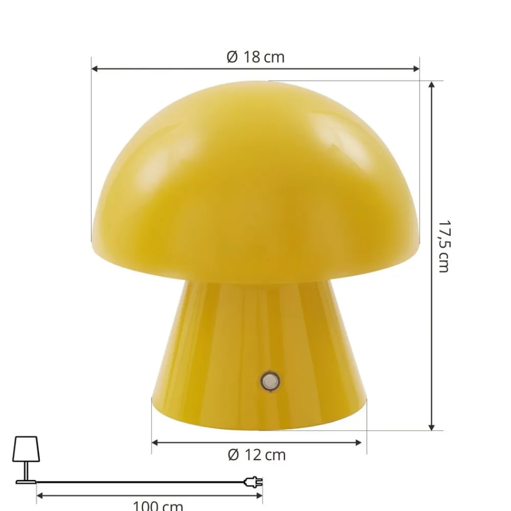 Bordlamper ^ Lindby LED genopladelig bordlampe Nevijo, gul, Ø18cm, USB, dæmper