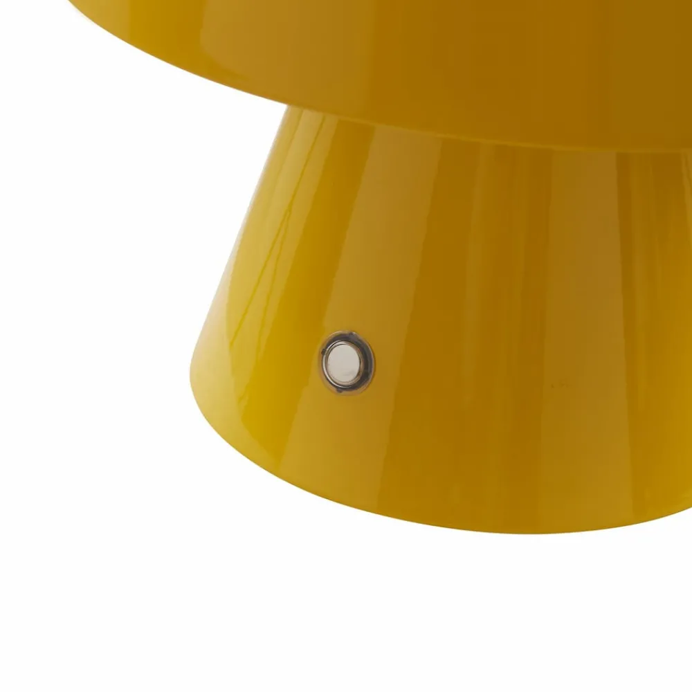 Bordlamper ^ Lindby LED genopladelig bordlampe Nevijo, gul, Ø18cm, USB, dæmper