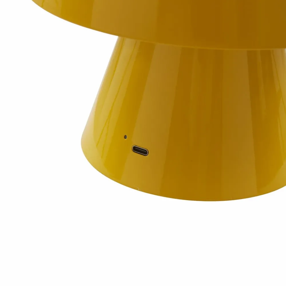 Bordlamper ^ Lindby LED genopladelig bordlampe Nevijo, gul, Ø18cm, USB, dæmper