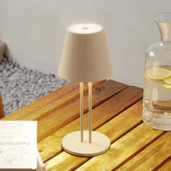 Lindby Dekorationsbelysning|Bordlamper > LED genopladelig bordlampe Janea TWIN, beige, metal