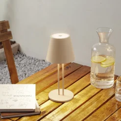 Lindby Dekorationsbelysning|Bordlamper > LED genopladelig bordlampe Janea TWIN, beige, metal