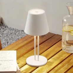 Dekorationsbelysning|Terrassebelysning ^ Lindby LED genopladelig bordlampe Janea TWIN, hvid, metal