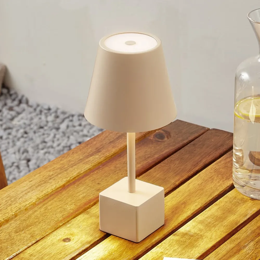 Lindby Dekorationsbelysning|Terrassebelysning > LED genopladelig bordlampe Janea CUBE, beige, metal