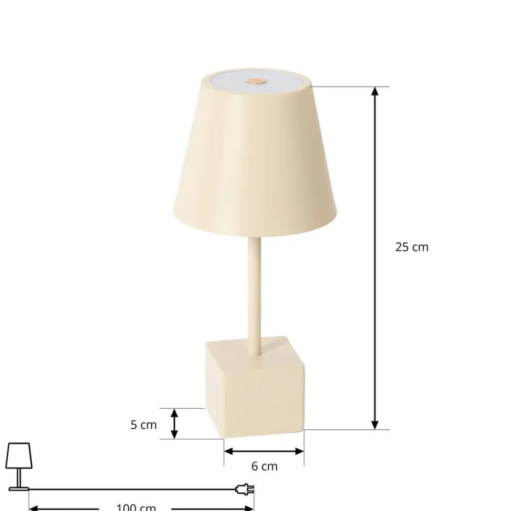 Lindby Dekorationsbelysning|Terrassebelysning > LED genopladelig bordlampe Janea CUBE, beige, metal