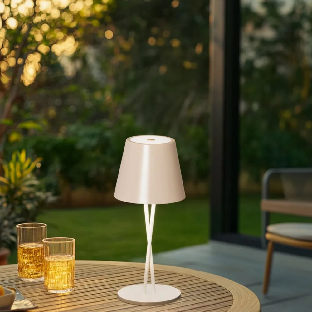 Lindby Dekorationsbelysning|Terrassebelysning > LED genopladelig bordlampe Janea, CROSS, beige, metal