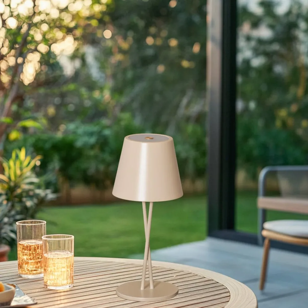 Lindby Dekorationsbelysning|Terrassebelysning > LED genopladelig bordlampe Janea, CROSS, beige, metal