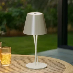 Dekorationsbelysning|Terrassebelysning ^ Lindby LED genopladelig bordlampe Janea CROSS, grøn, metal