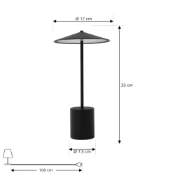 Dekorationsbelysning|Terrassebelysning ^ Lindby LED genopladelig bordlampe Ayva, sort, aluminium, IP44