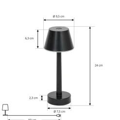Lindby Dekorationsbelysning|Terrassebelysning > LED genopladelig lampe Gaja, sort, USB, IP44, RGBW, dæmpbar.