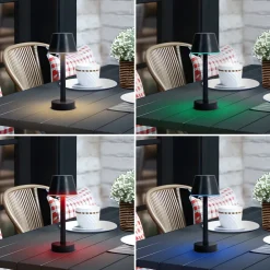 Lindby Dekorationsbelysning|Terrassebelysning > LED genopladelig lampe Gaja, sort, USB, IP44, RGBW, dæmpbar.