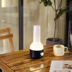 Lindby Dekorationsbelysning|Terrassebelysning > LED genopladelig udendørs bordlampe Isaline, sort, dæmpbar