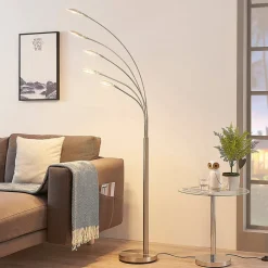Lindby Gulvlamper|Gulvlamper > LED-gulvlampe Anea, 179 cm, 5 lyskilder, nikkelfarvet