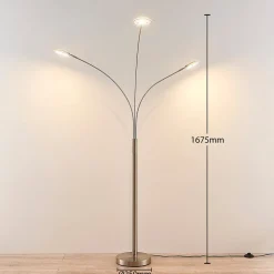 Lindby Pendellamper|Gulvlamper > LED-gulvlampe Anea, 168 cm, 3 lyskilder, nikkelfarvet