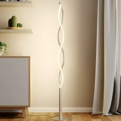 Lindby Pendellamper|Gulvlamper > LED-gulvlampe Auron, nikkelfarvet, metal, touchdæmper