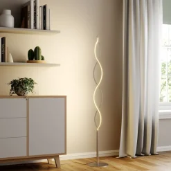 Lindby Pendellamper|Gulvlamper > LED-gulvlampe Auron, nikkelfarvet, metal, touchdæmper