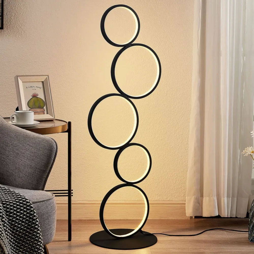 Lindby Gulvlamper > LED-gulvlampe Jacek, sort, metal, 110 cm, ringe