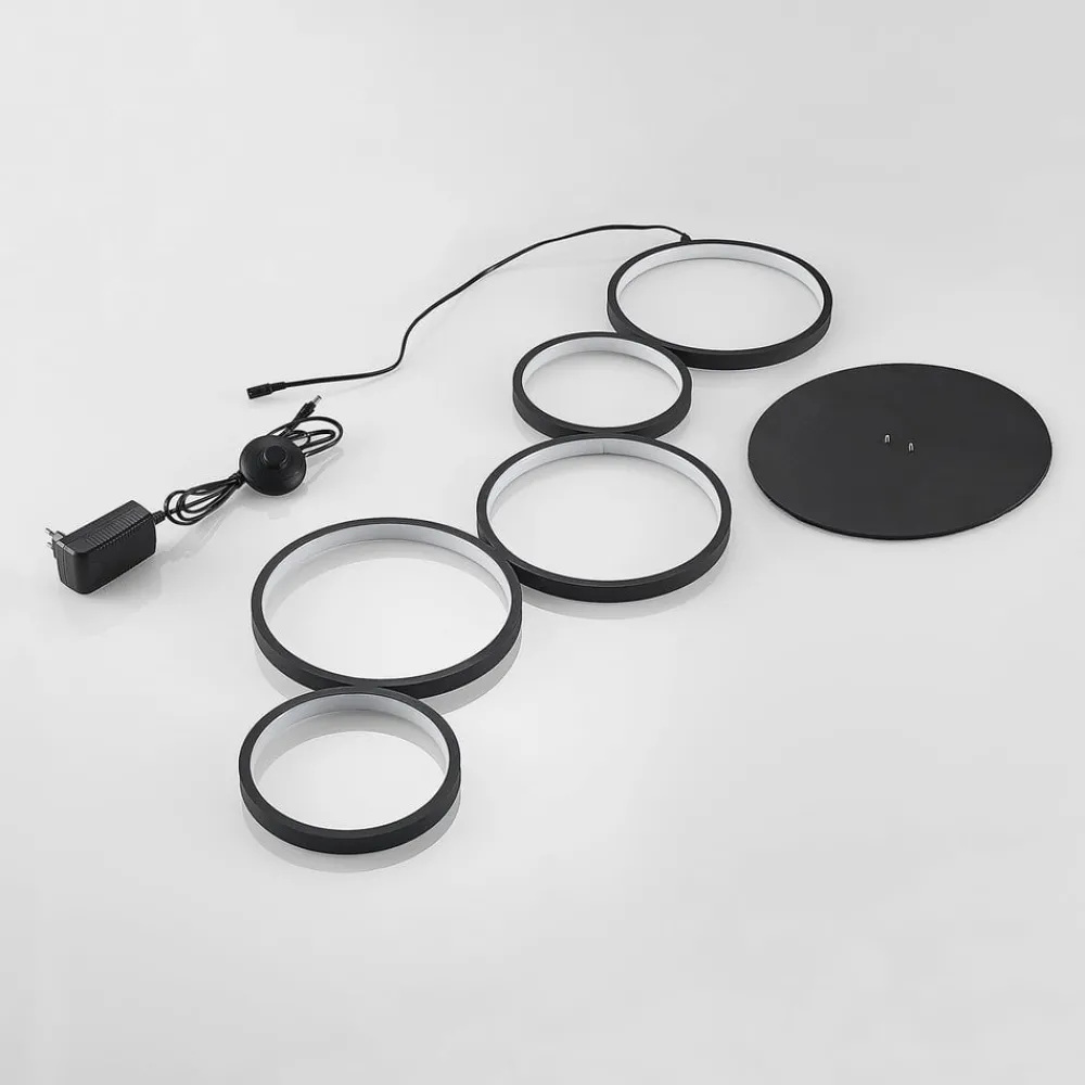Lindby Gulvlamper > LED-gulvlampe Jacek, sort, metal, 110 cm, ringe