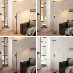 Pendellamper|Gulvlamper ^ Lindby LED-gulvlampe Jonne, rund, læsearm, dæmpbar, 180 cm