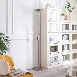 Gang|Pendellamper ^ Lindby LED-gulvlampe Josefin, nikkel, læselampe, dæmpbar
