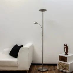 Lindby Gulvlamper|Gulvlamper > LED-gulvlampe Malea, nikkel, læselampe, dæmpbar