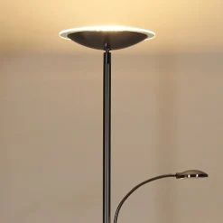 Lindby Gulvlamper|Gulvlamper > LED-gulvlampe Malea, nikkel, læselampe, dæmpbar