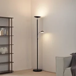 Gulvlamper|Gulvlamper ^ Lindby LED-gulvlampe Malea, sort, læselampe, dæmpbar