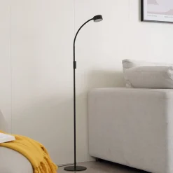 Lindby Arbejdsrum/Kontor > LED-gulvlampe Maori, 140 cm, sort, CCT, dæmpbar