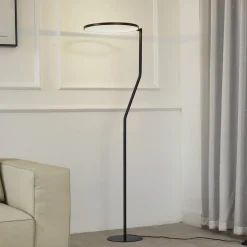 Gulvlamper|Gulvlamper ^ Lindby LED-gulvlampe Rayon, sort, metal, højde 150,3 cm