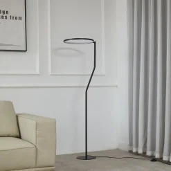 Gulvlamper|Gulvlamper ^ Lindby LED-gulvlampe Rayon, sort, metal, højde 150,3 cm