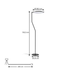 Gulvlamper|Gulvlamper ^ Lindby LED-gulvlampe Rayon, sort, metal, højde 150,3 cm
