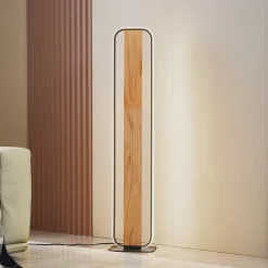 Gulvlamper|Gulvlamper ^ Lindby LED-gulvlampe Romilda, grå, træ, højde 122 cm