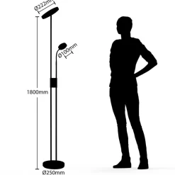 Lindby Gulvlamper|Gulvlamper > LED-gulvlampe Seppa, rund, messing, metal, 180 cm