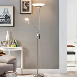 Lindby Pendellamper|Gulvlamper > LED-gulvlampe Yveta, nikkelfarvet, metal, dæmpbar