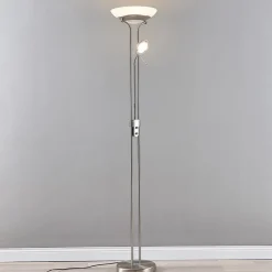 Lindby Pendellamper|Gulvlamper > LED-gulvlampe Yveta, nikkelfarvet, metal, dæmpbar