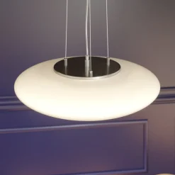 Pendellamper ^ Lindby LED-hængelampe Gunda, hvid, glas, Ø 47 cm, dæmpbar