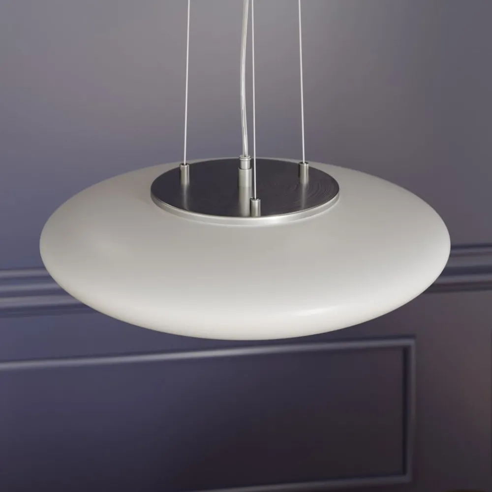 Pendellamper ^ Lindby LED-hængelampe Gunda, hvid, glas, Ø 47 cm, dæmpbar