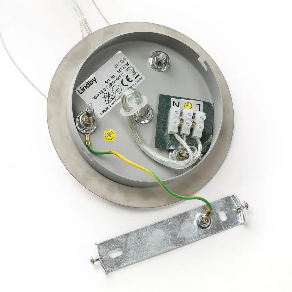 Pendellamper ^ Lindby LED-hængelampe Gunda, hvid, glas, Ø 47 cm, dæmpbar