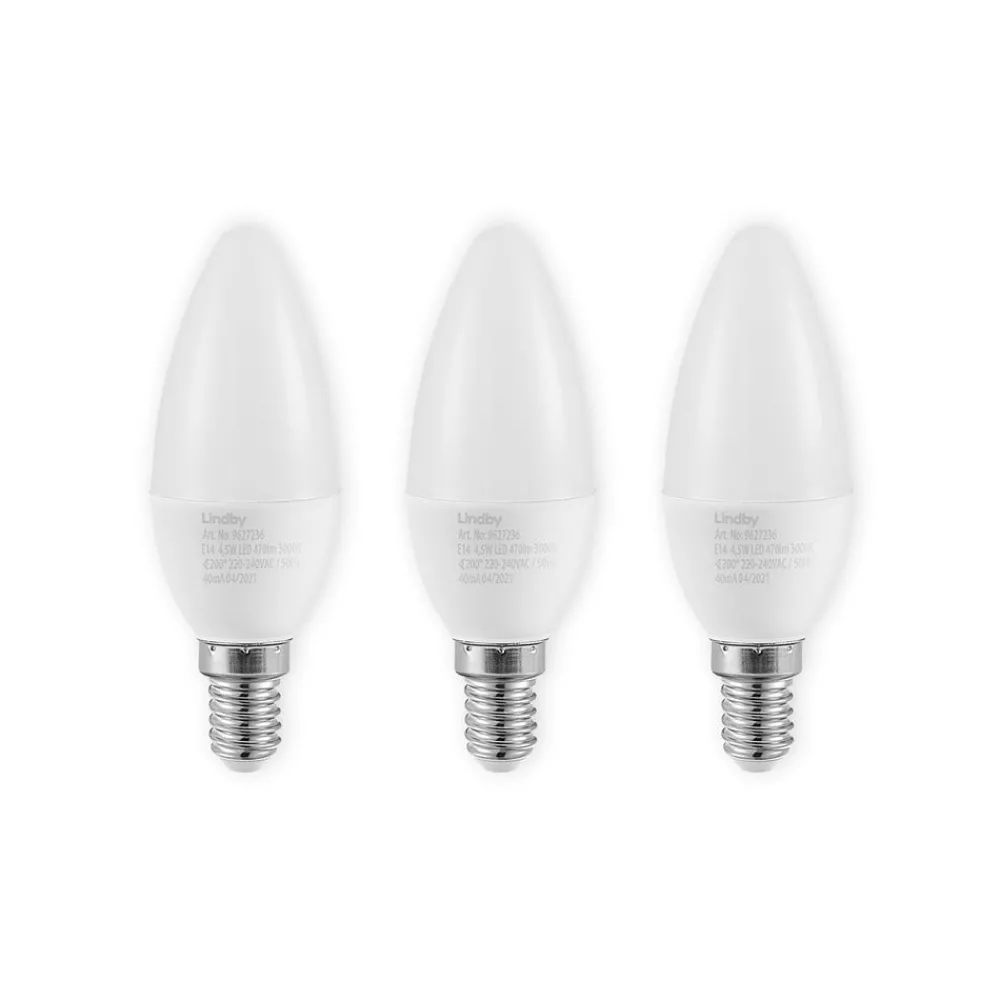 Lindby Led Pærer > LED-kertepære, E14, C35, 4,5W, opal, 3000K, sæt med 3 stk