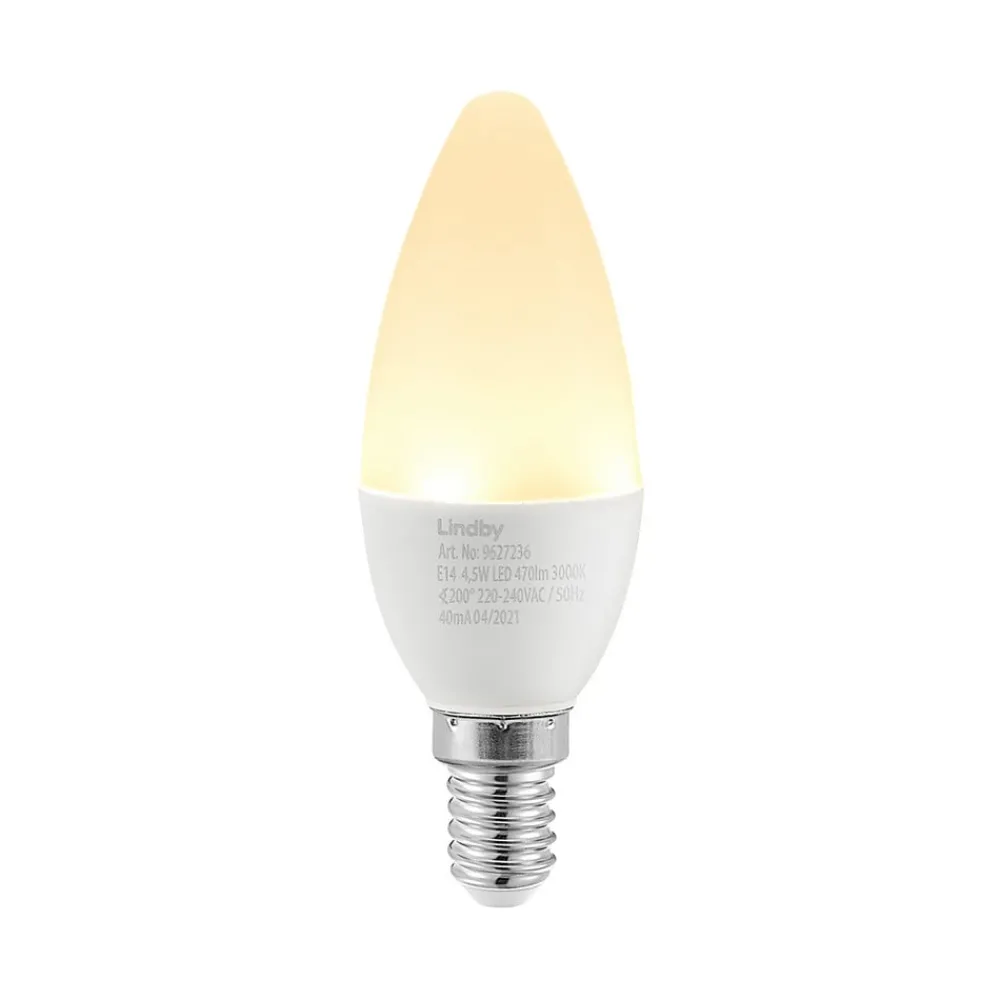 Lindby Led Pærer > LED-kertepære, E14, C35, 4,5W, opal, 3000K, sæt med 3 stk