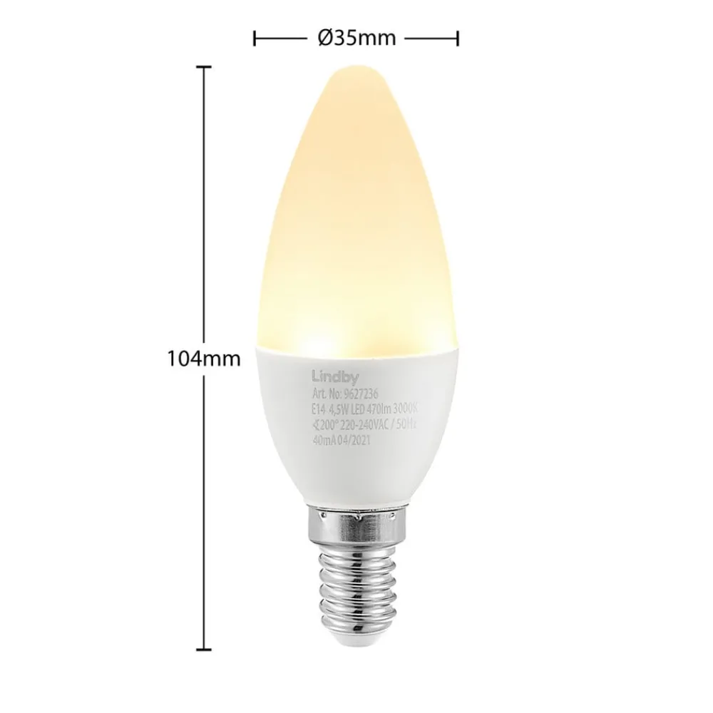 Lindby Led Pærer > LED-kertepære, E14, C35, 4,5W, opal, 3000K, sæt med 3 stk