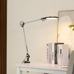 Arbejdsrum/Kontor|Bordlamper ^ Lindby LED-klemlampe Nyxaris, grå, metal, CCT, 52 cm