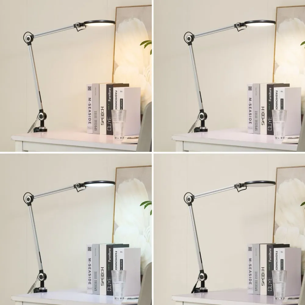 Arbejdsrum/Kontor|Bordlamper ^ Lindby LED-klemlampe Nyxaris, grå, metal, CCT, 52 cm